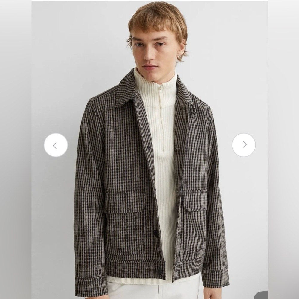Unisex H&M Black and Brown Checkered Wool-Blend Button Coat - Size XS